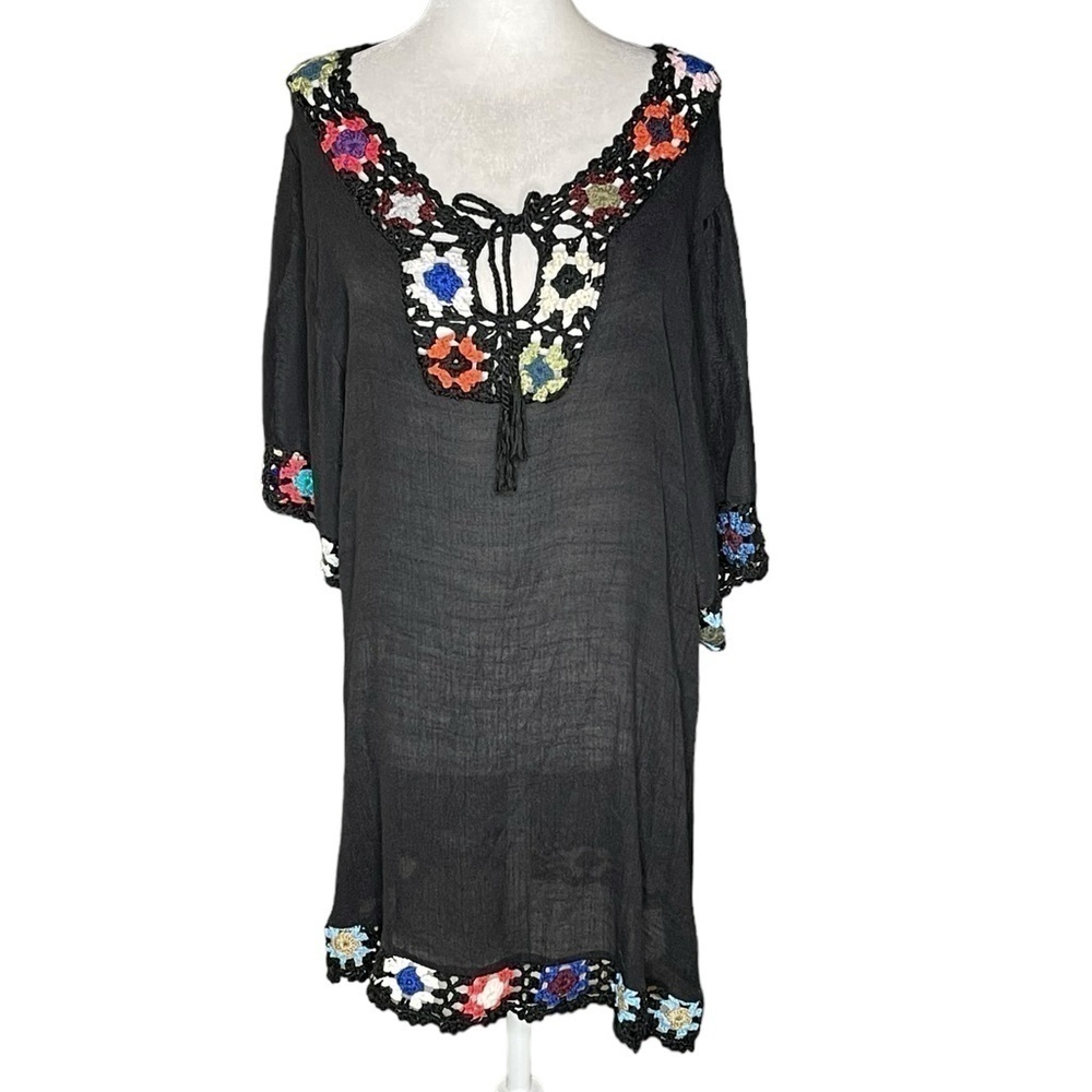 Beach By Exist Hand-Made Crochet Black Swim Gauzy Cover Up Size L/XL